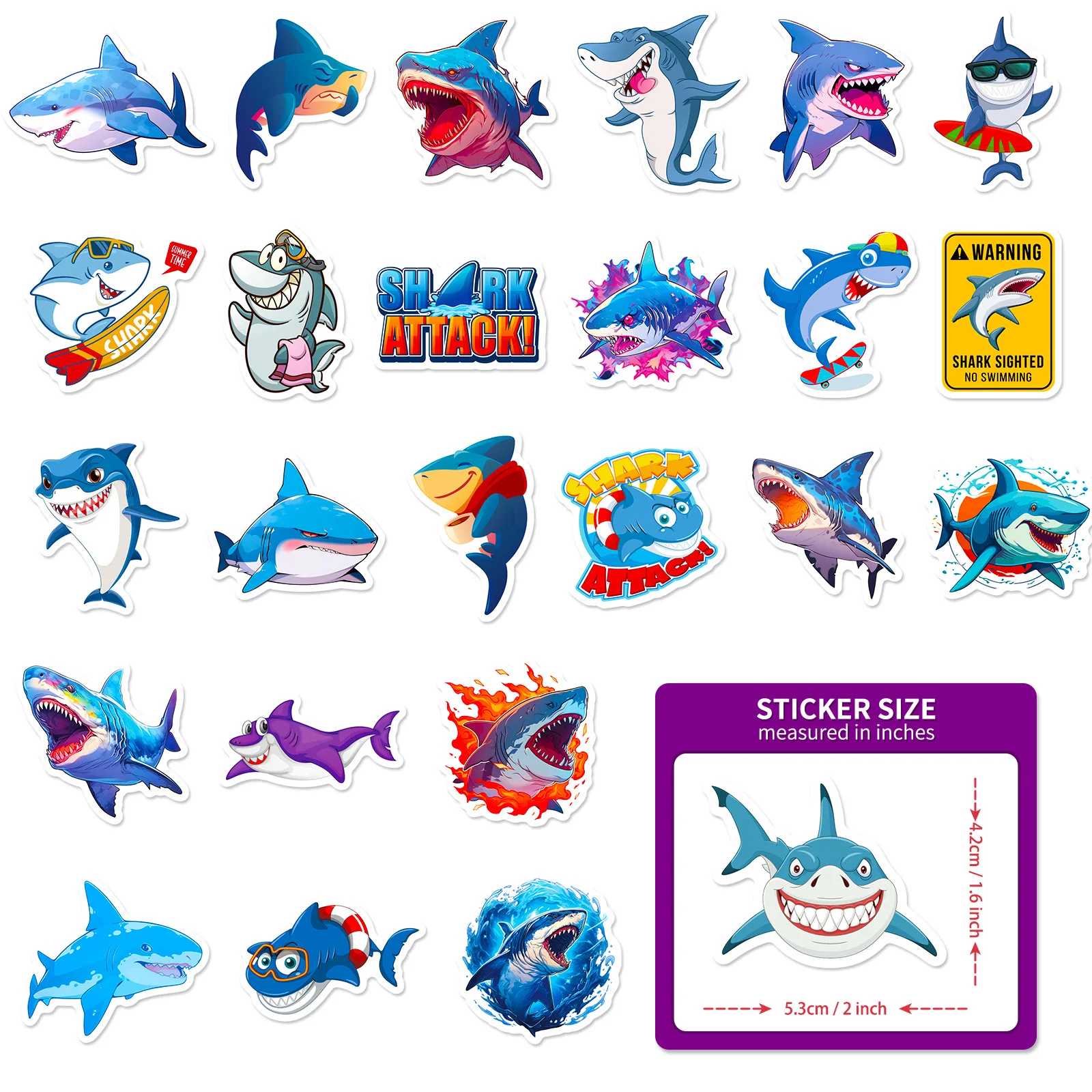 10/25/50pcs Cartoon Ocean Shark Graffiti Stickers for DIY Scrapbook Stationery Water Bottle Phone Laptop Guitar Decal Toy