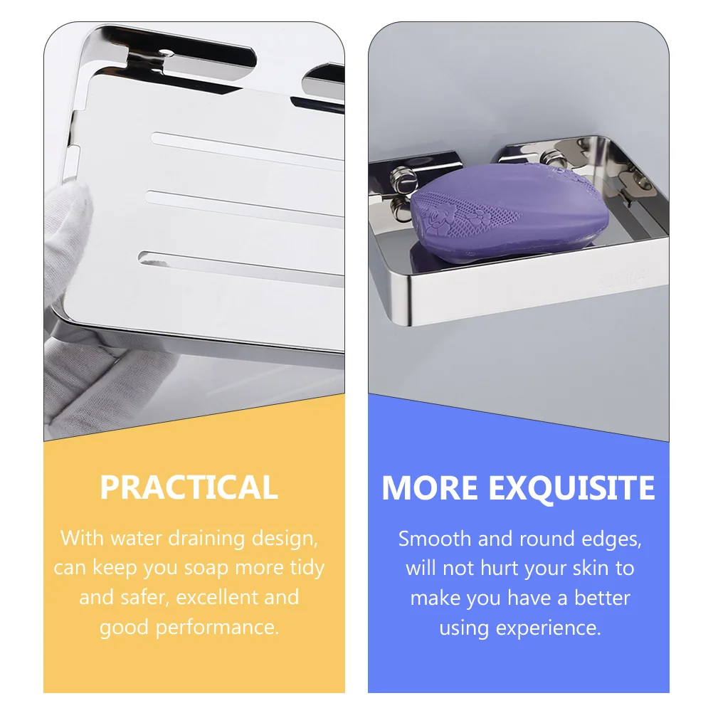 

Stainless Steel Wall-Mounted Premium Storage Saver Smooth Edges Bar Soap Dish For Bathroom Wall-Mount Holder Household