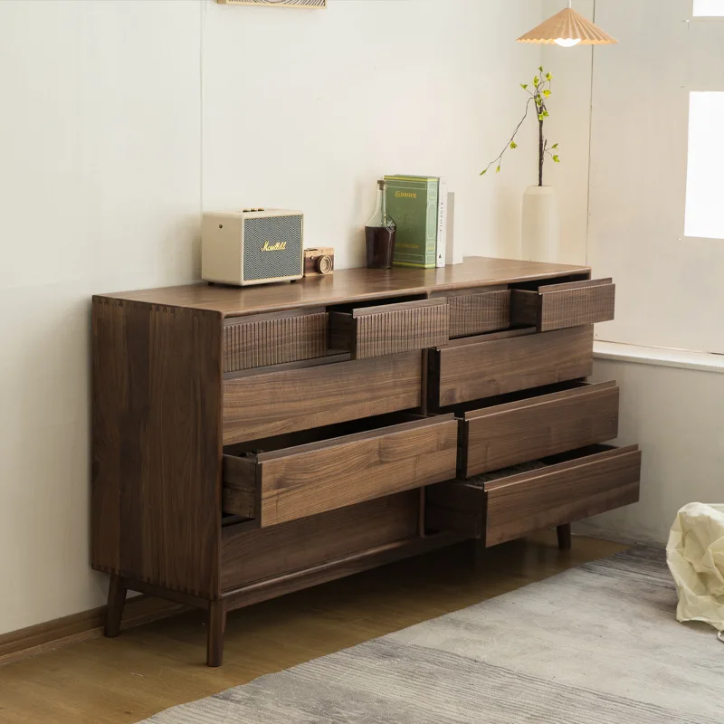 

Многофункциональный прикроватный шкаф-тумба из черного ореха с большой вместимостью, десятью отделениями, для спальни, устанавливаемый у стены, для столовой.