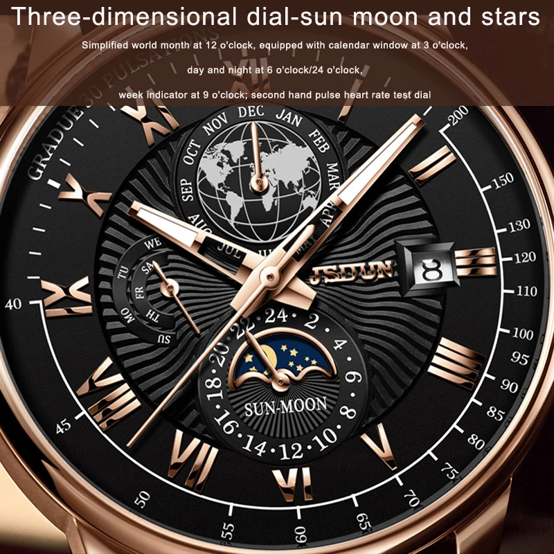 JSDUN Watch For Men Luxury Top Brand Mechanical Wristwatches Waterproof Sport Men\'s Watches Moon Phase Business Man Watch