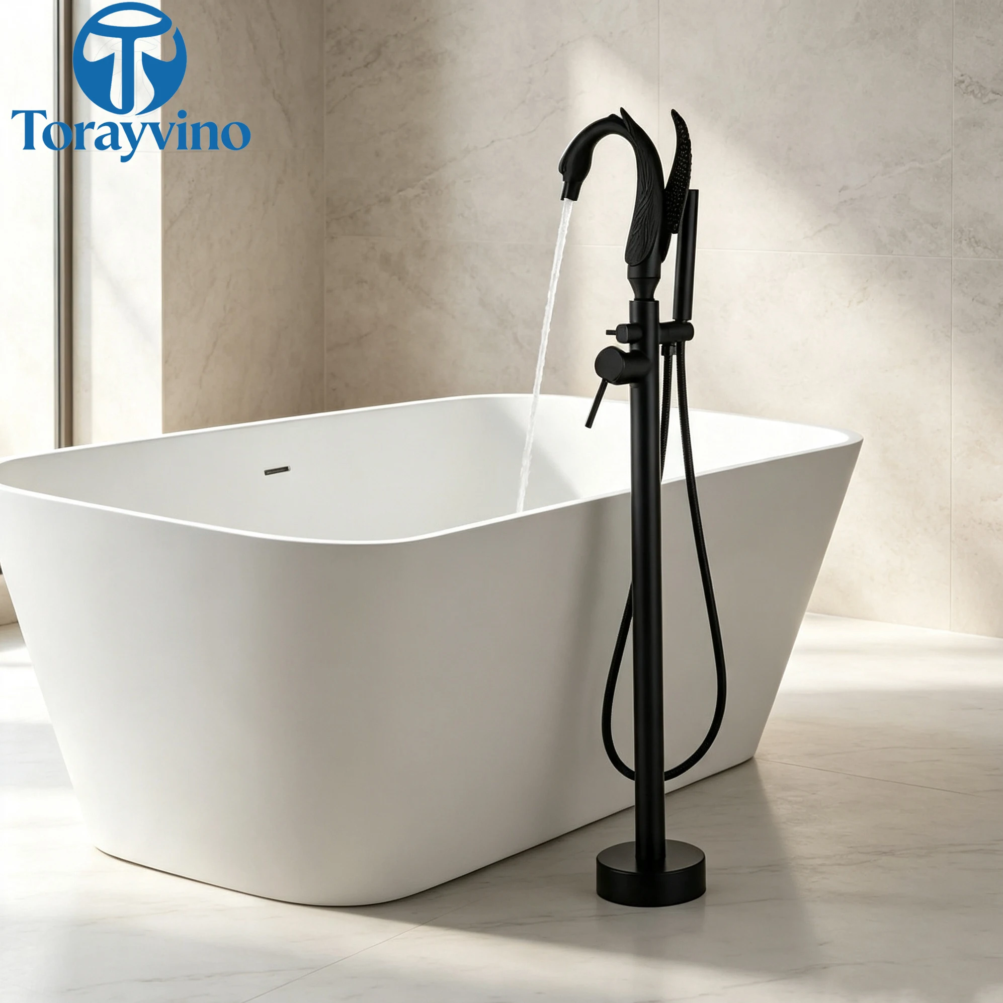 Torayvino Luxury Bathroom Gold Brass Swan Bathtub Shower Faucet Set Brass Tub Freestanding Sink Faucets Shower Systerm Mixer Tap