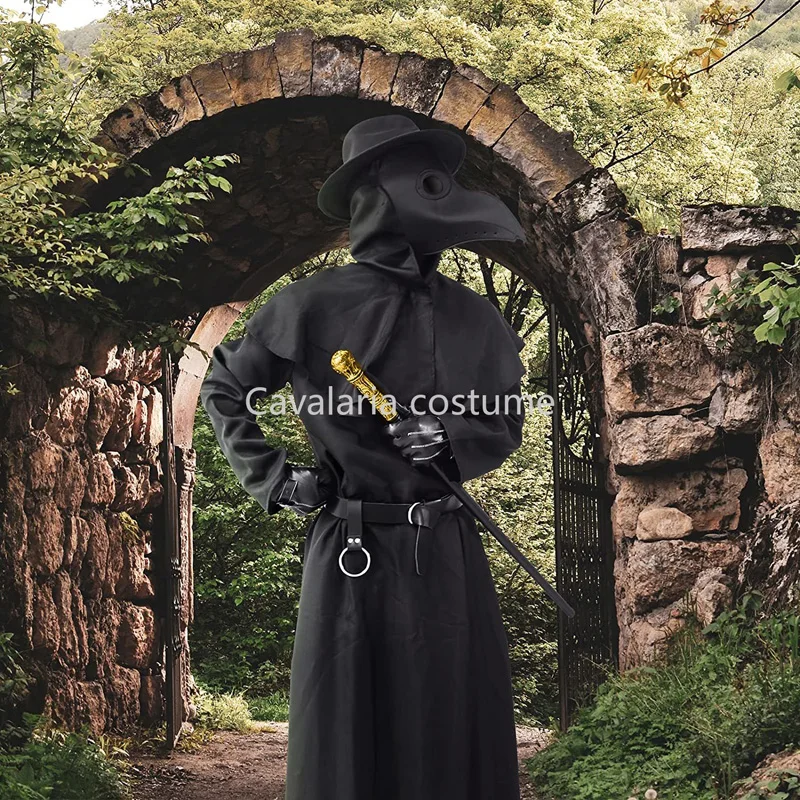 Plague Doctor Cosplay Costume Adult Medieval Hooded Robe Steampunk Bird Beak Mask Halloween Carnival Party Outfits