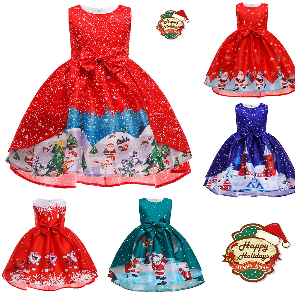 Christmas Dress For Girl Decorated Ball Gown With Christmas Elements Kids Lrregular Hem Dress Halloween Carnival Clothing