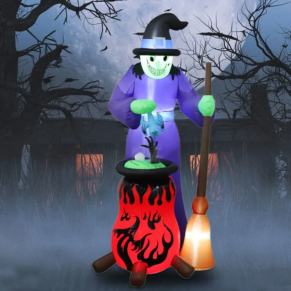 8Ft Halloween Inflatables Outdoor Decorations, Inflatables Witch with Auto-Rotation Cauldron Blow Up Yard Decorations