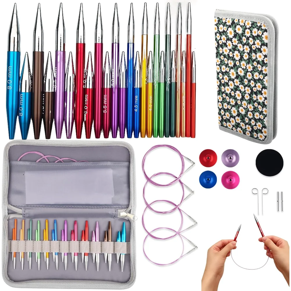 

Asymmetrical Interchangeable Circular Knitting Needles Set, 12-Pair with Cables and Case