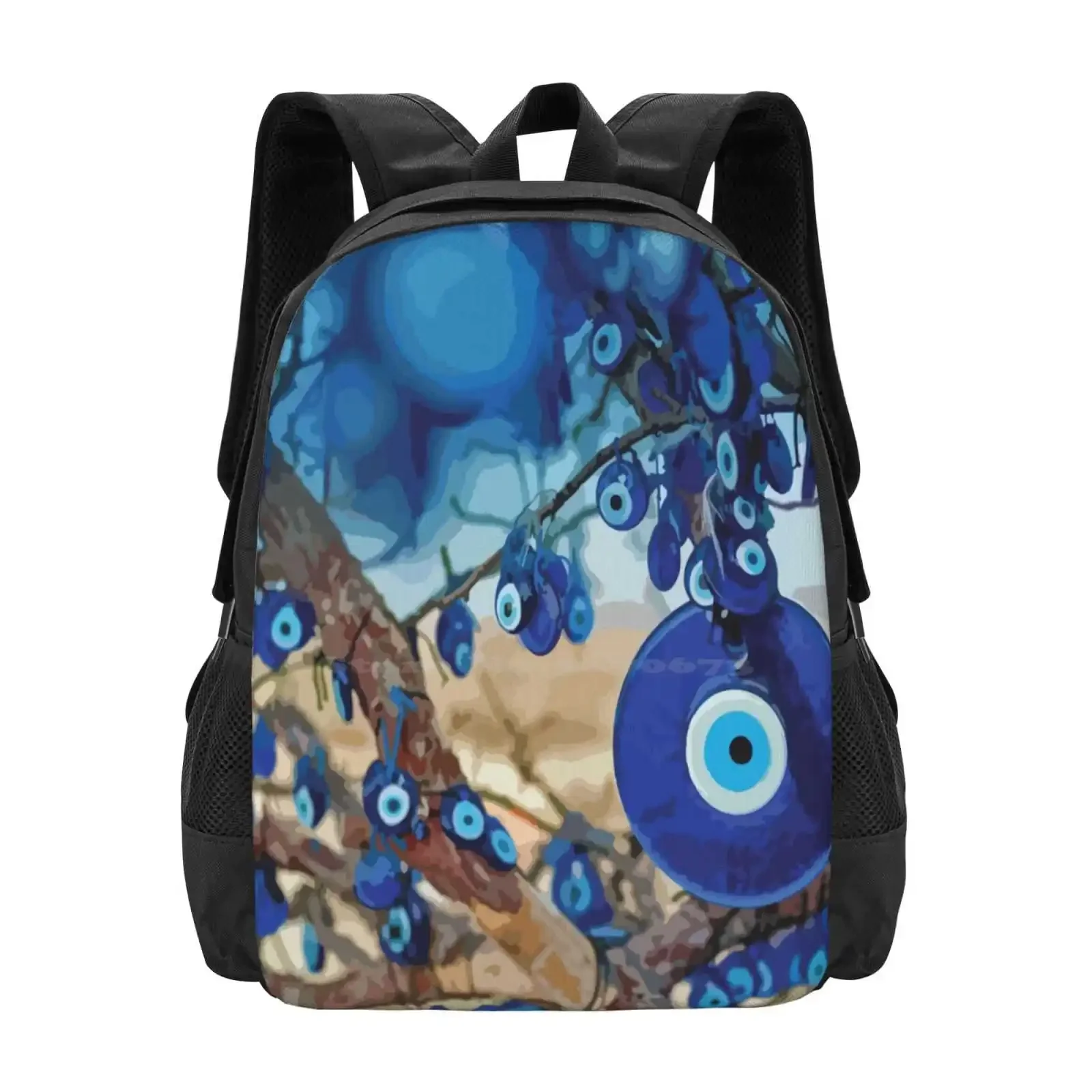 

Акварель дерева, украшенная именем, Лидер продаж, школьный рюкзак, модные сумки, очаровательный турецкий злой глаз, синий амулет