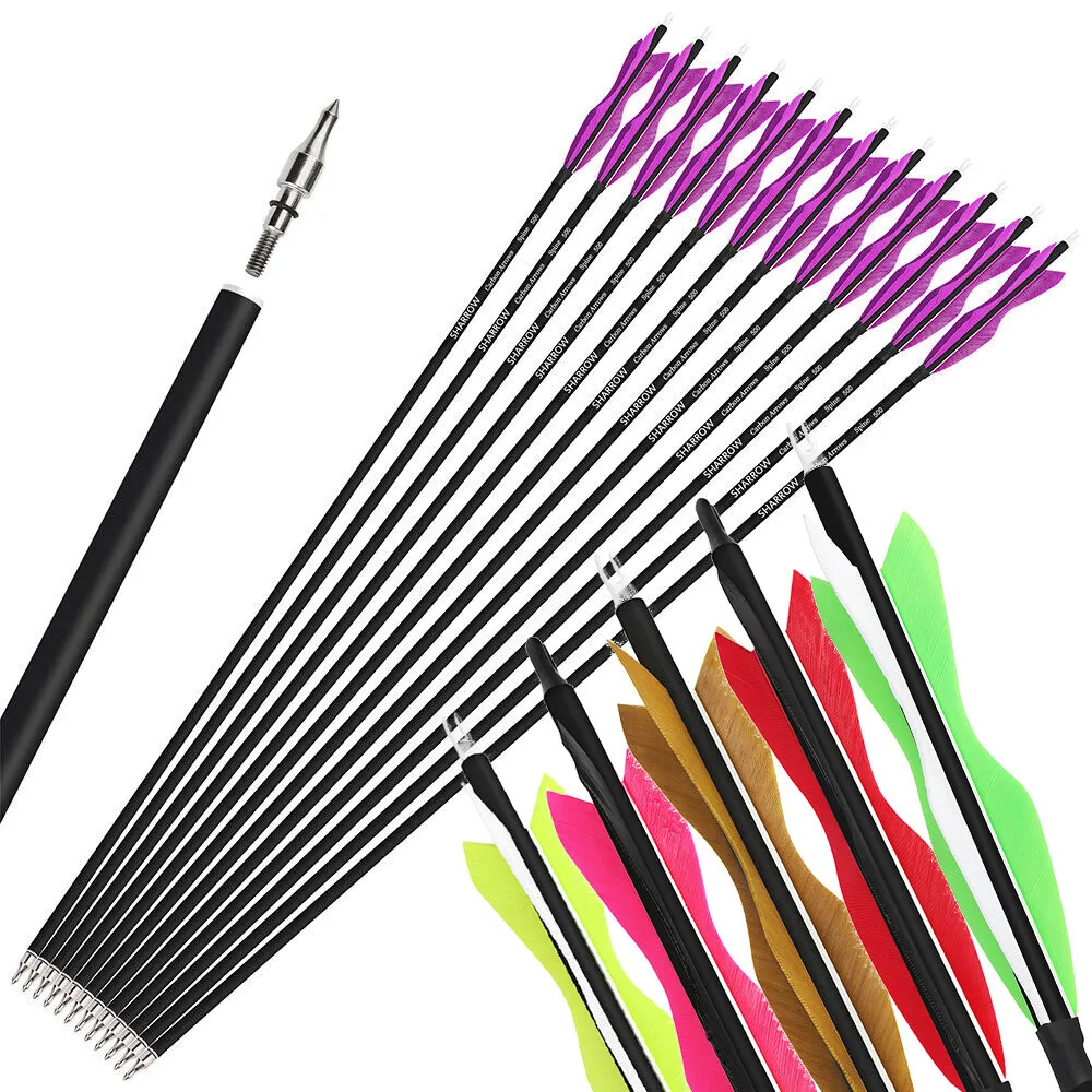 

6/12pcs 31.5'' Archery Arrows OD7.8mm Carbon Arrows Shaft 5'' Turkey Feathers for Bow Outdoor Hunting Shooting Target Practice