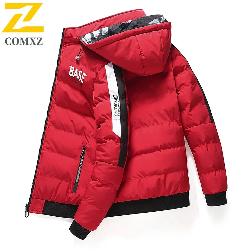 COMXZ Luxurious Men Padding Coat Hooded Outdoor Camping Cold Protection Coat Casual Wear on Both Sides Style Warm Autumn Garment