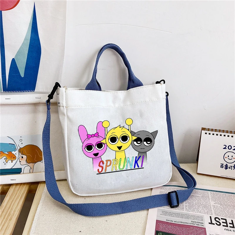 

Sprunki Canvas Shoulder Bag Cute Cartoon Large Capacity Tote Bags Fashion Printed Commuting Carrying Handbag Birthday Gift Pouch