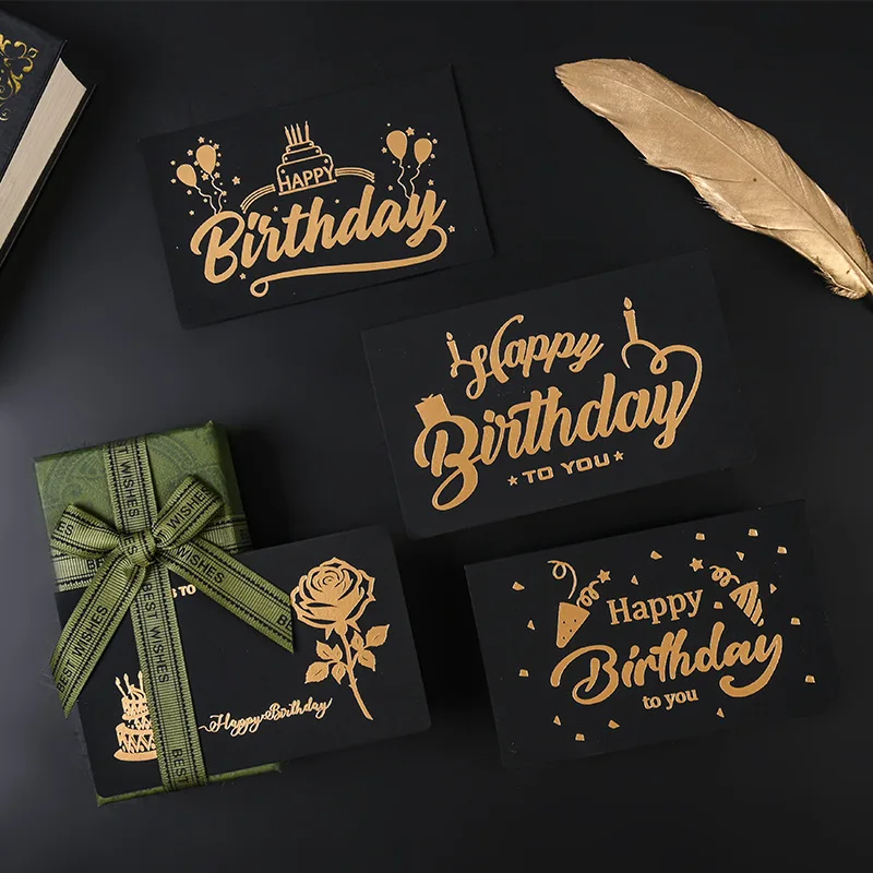 

Black Birthday Greeting Card Bronzing Invitations Postcard Wishes Blessing Message Cards Small Card Blank with Envelope Greeting