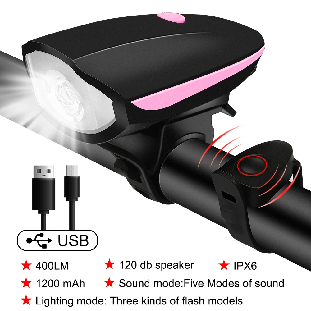 Bicycle Front Light with Electric Loud Horn Waterproof Bike Headlight USB Rechargeable Cycling Flashlight Tactical Torch Lantern