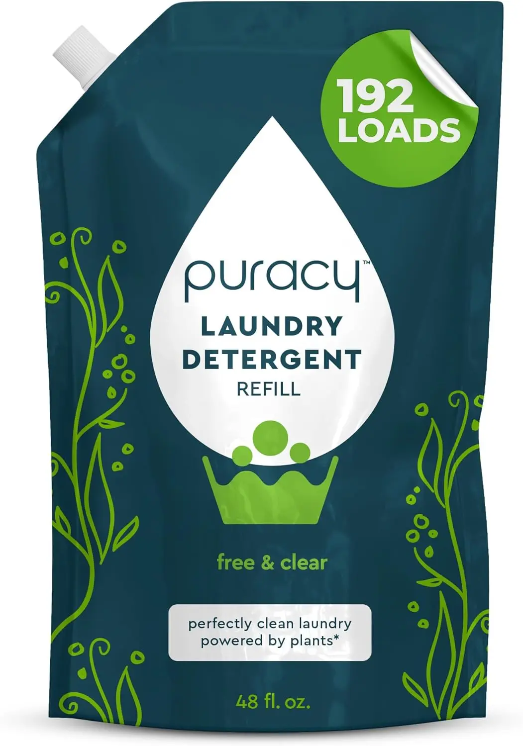 

Enzyme-Powered Liquid Laundry Detergent Concentrate, Natural & Non-Toxic, Free & Clear Scent, 48 fl oz for 192 Loads