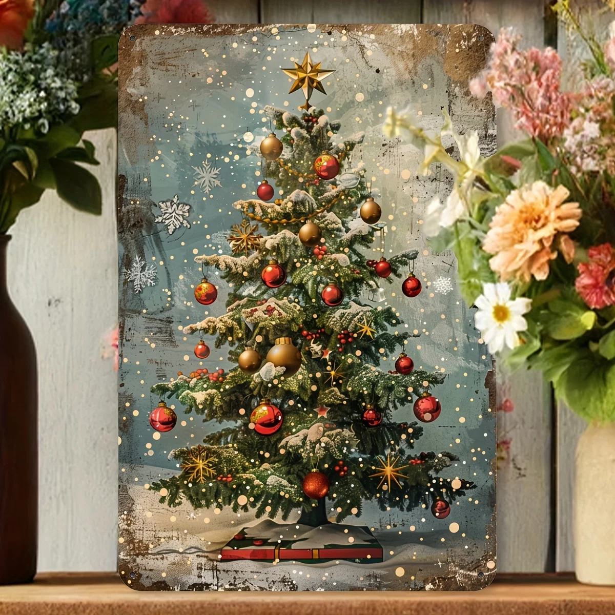 Vintage-Weihnachtsbaum-Metallschild 8x12 Zoll, rostfrei und wasserdicht, geeignet für Innen- und Außendekoration, Zuhause und Büro.