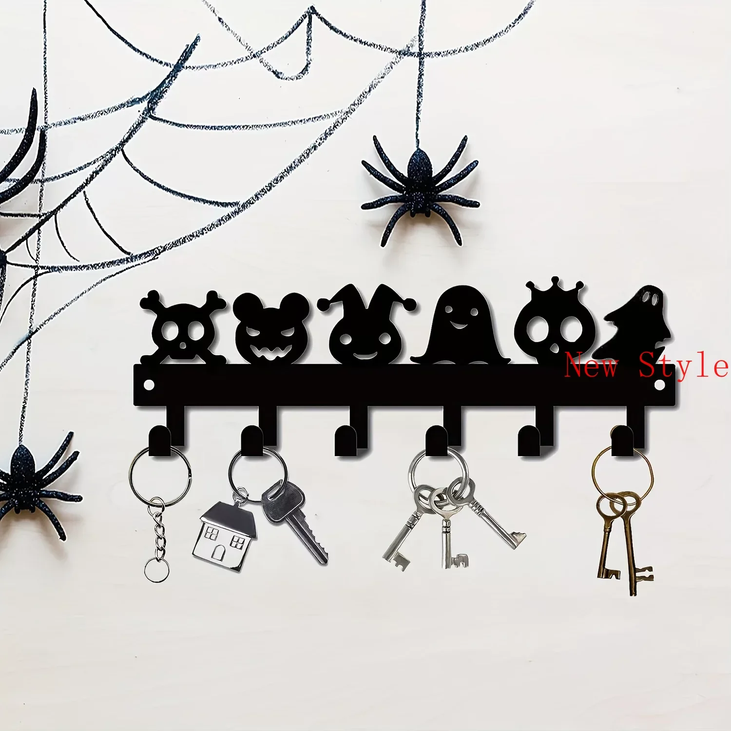 

Halloween Metal Wall Mounted Rack 6 Hooks Pumpkin Ghost Pattern Keys Towel Umbrellas Decorative Organizer Rack Key Holder Wall H