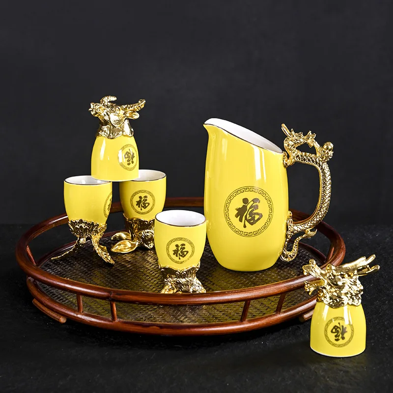 12 Zodiac animal head ceramic wine glass set wine dispenser gift set 3