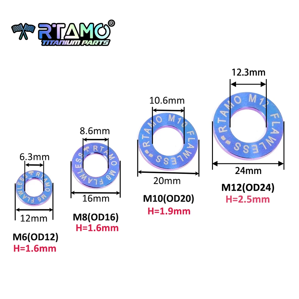 RTAMO Gr5 Titanium Washer M6 M8 M10 M12 Flat Gaket Ti Hardware for Car Motorcycle Bike Modifiede 30pcs
