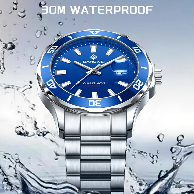 BANGWEI New Classic Business Watch Men Fashion Top Brand Luxury Quartz Man Wristwatch Sports Waterproof Chronograph Reloj Hombre