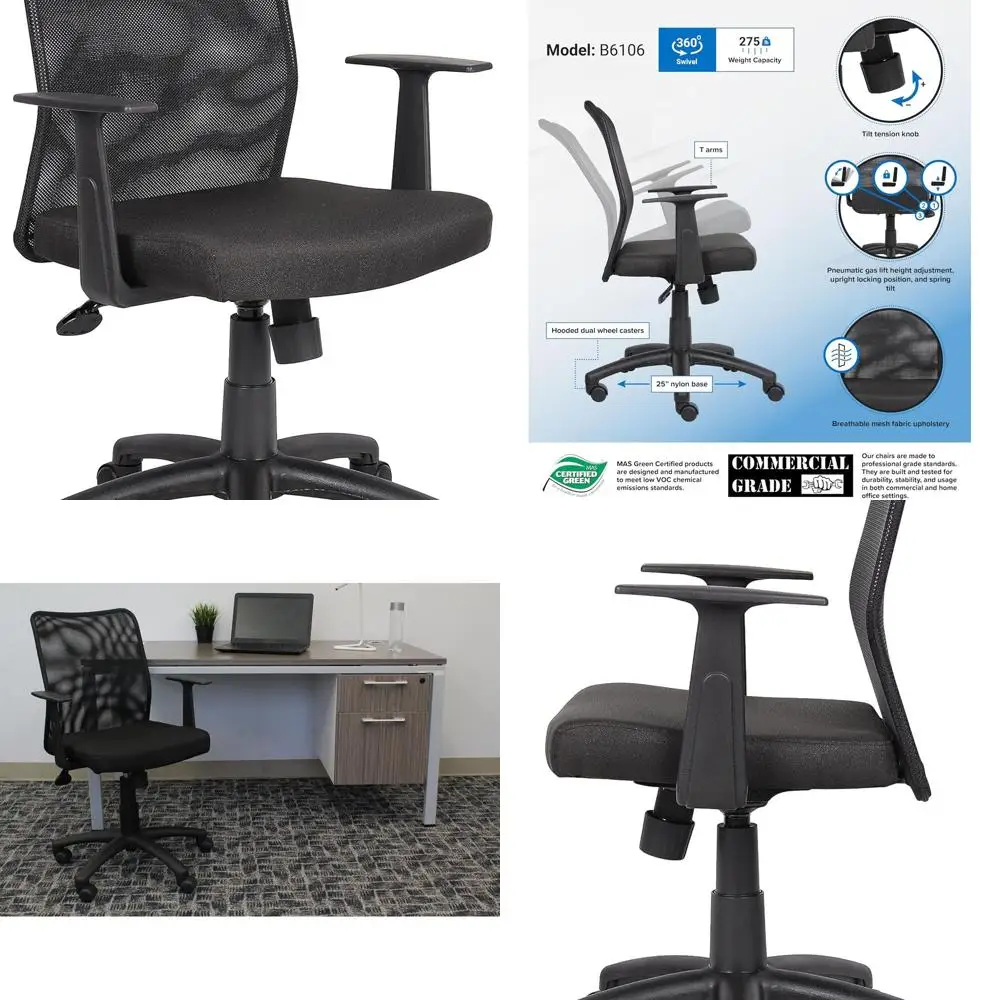 Office Products B6106 Budget Mesh Task Chair with Arms in Black