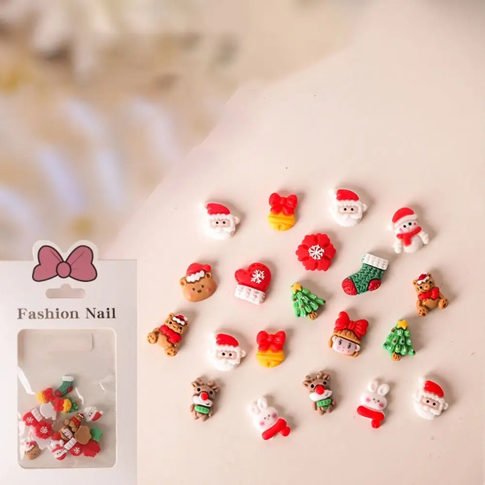 20pcs Cartoon Christmas Nail Art Decoration Christmas Tree Santa Claus Nail Art Accessories Resin Luminous Nail Art Ornament