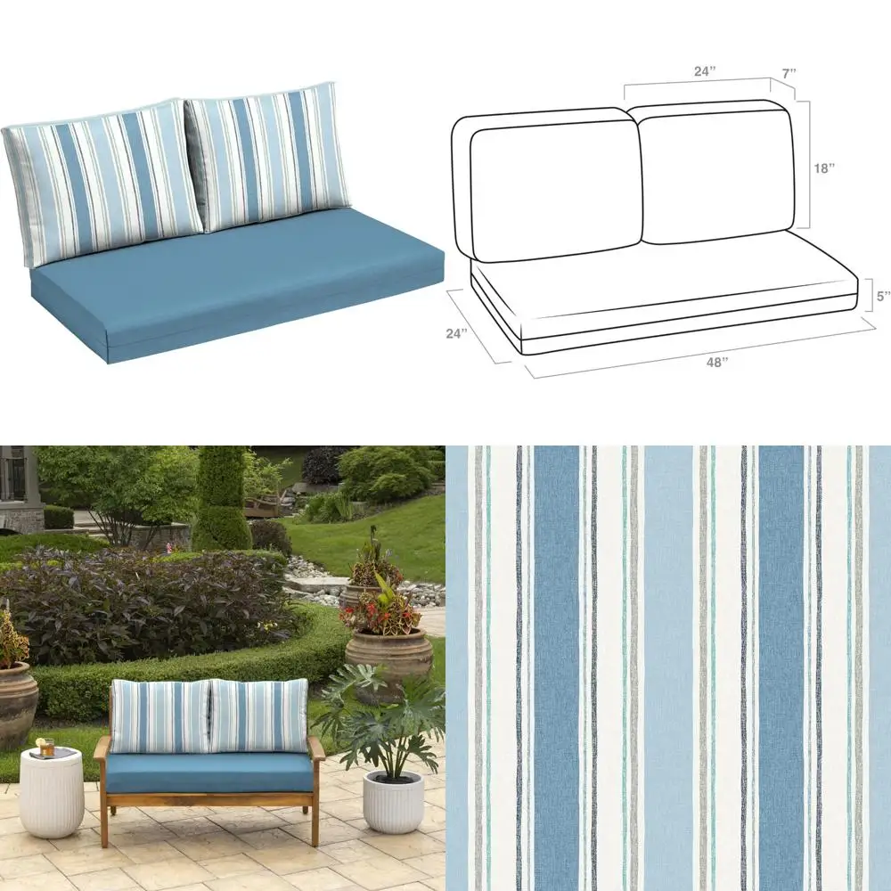 

Outdoor Loveseat Cushion Set 48x24 - Water Repellent, Fade Resistant, Ideal for Couch, Bench, Swing, French Blue