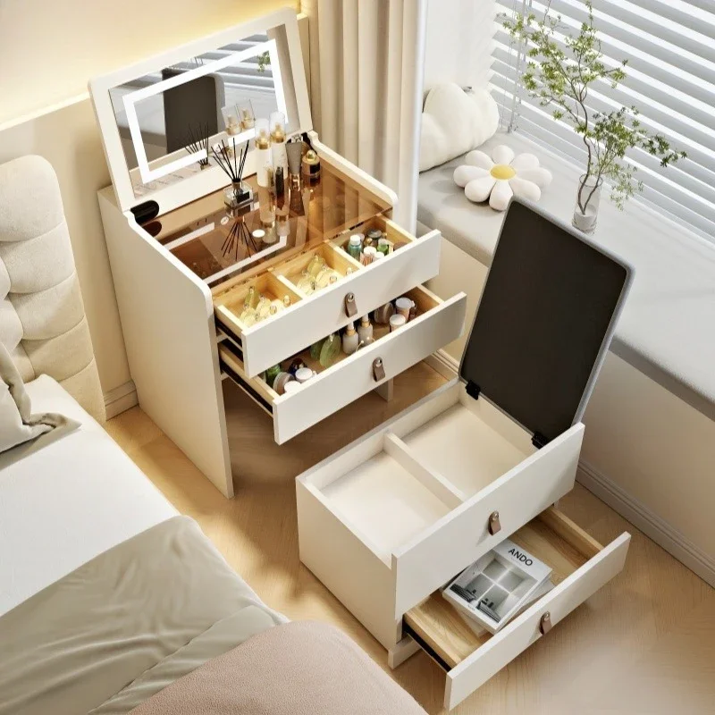 Solid wood dresser small exquisite cream style bedroom small apartment simple mini flip bedside storage cabinet integrated