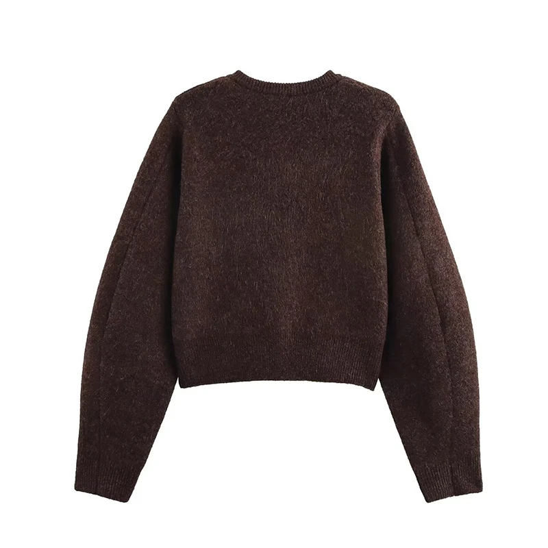 YENKYE 2025 Women Single Breasted Knit Cardigan Long Sleeve O Neck With Pockets Spring Jacket  Female Elegant Brown Coat