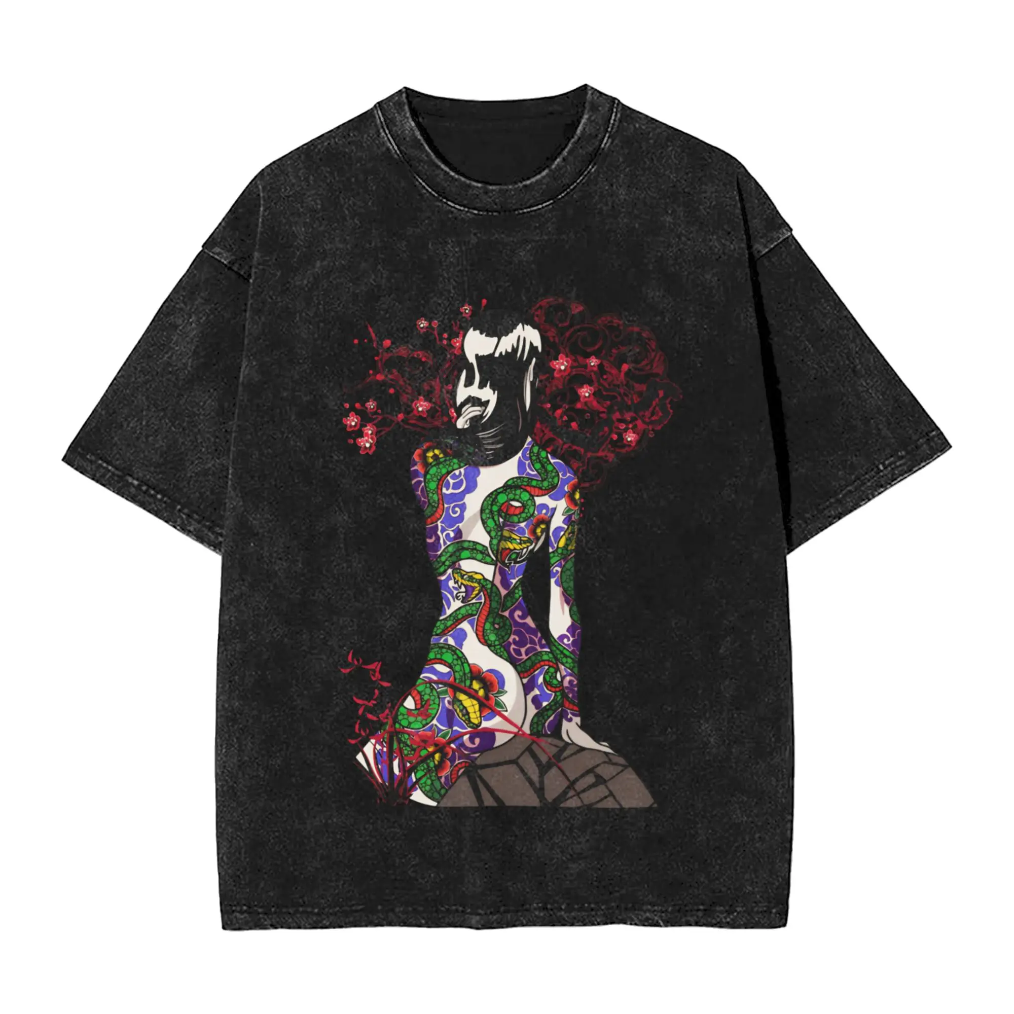 Ninja Scrolls Washed T-Shirt Male  Streetwear Casual T Shirts Summer Breathable Hip Hop Tee Shirt Simple Big Size Tops