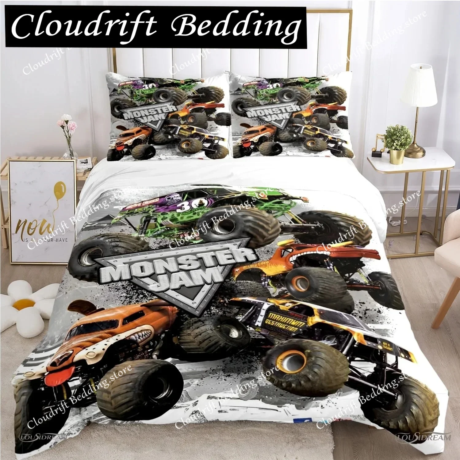 Monster Truck Duvet Cover Catroon Monster Jam Bedding Sets Soft Quilt Cover And Pillowcases For Teens SingleDoubleQueenKing