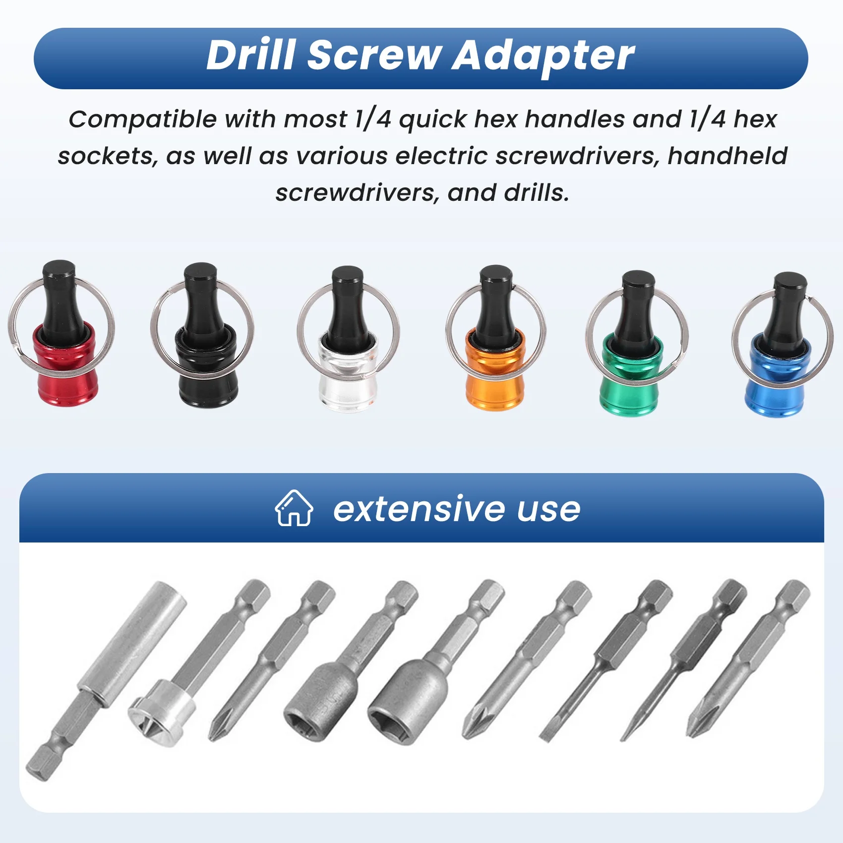 A23T 12Pcs 1/4 Inch Hex Shank Screwdriver Bits Holder Extension Bar Keychain, Screw Adapter Drill Bits Holder for Electric