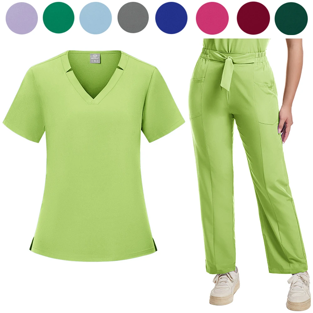 Nurse Medical Uniform High Quality Pet Grooming Care Workwear Set Scrubs Operating Room Surgical Gown Short Sleeve Elastic Pants