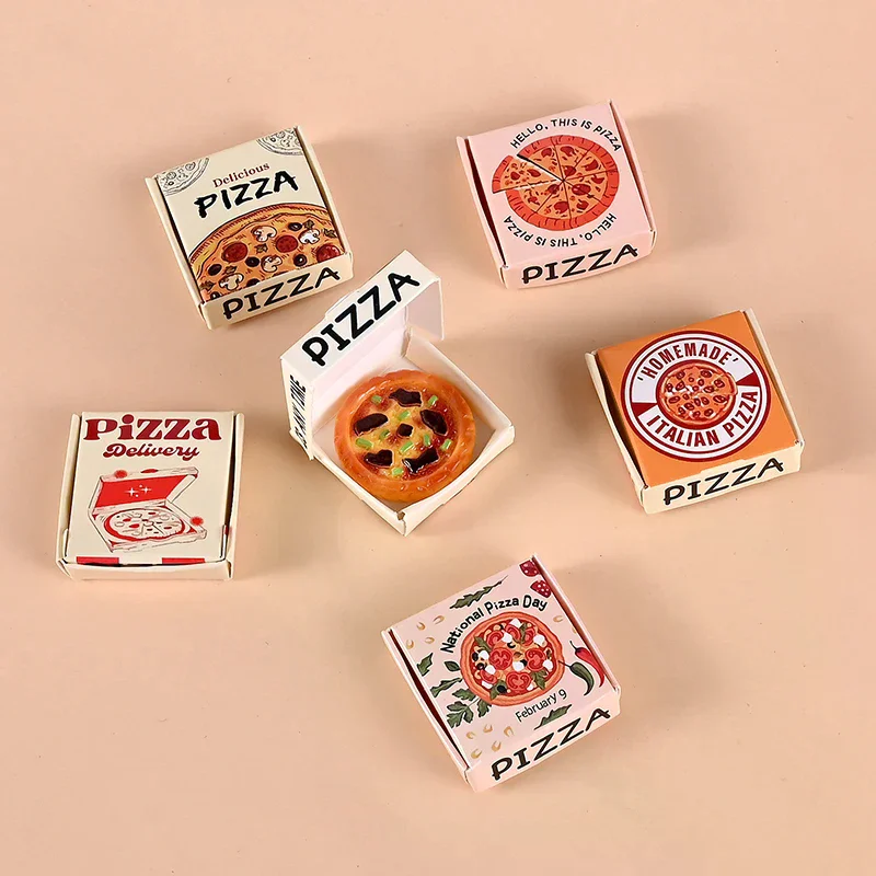 6Pcs 1/12 Dollhouse Mini Pizza & Packing Box Model Simulation Kitchen Food Decor Micro Scene Props Accessories