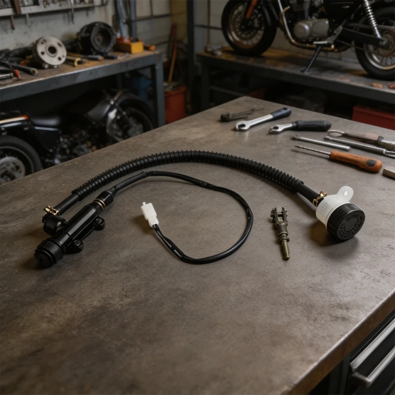 M76E Motorrad-Hinterradbremspumpenbaugruppe mit Bremsflüssigkeitsbecher, 20 Schlauch und 4 Halterung für die Reparatur der – Detail 2