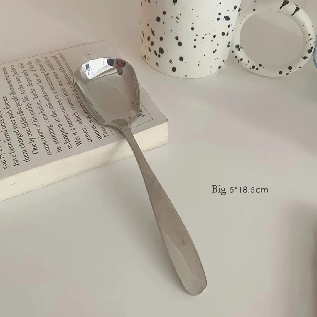 410 Stainless Steel Square Spoon Dessert Cake Ice Cream Scoop Chinese Style Home Fashionable Brief  Vintage Tableware