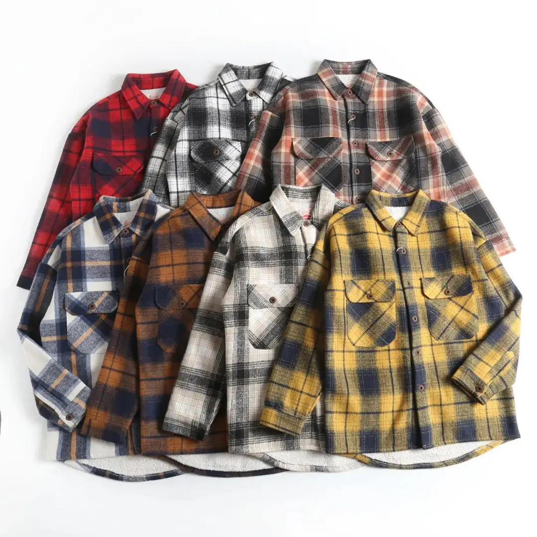Classic Plaid Men's Heavyweight Fleece Shirt Jacket Warm Comfortable Long Sleeve American Style Sharp Collar Youth Autumn Winter