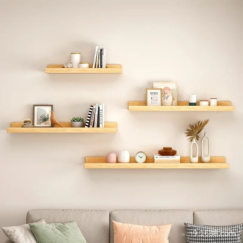 12x30cm Solid Wood Wall Rack for Living Room Bedroom Straight Line Partition Organizer Background Decorative Storage Shelf