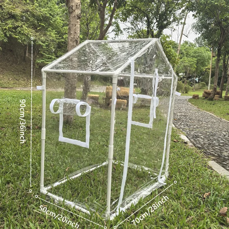 خيمة PVC جديدة، مع نوافذ تهوية وأبواب بسحاب، حضانة نباتية مع أضواء معلقة، أخضر مقاوم للبرد والرياح #2