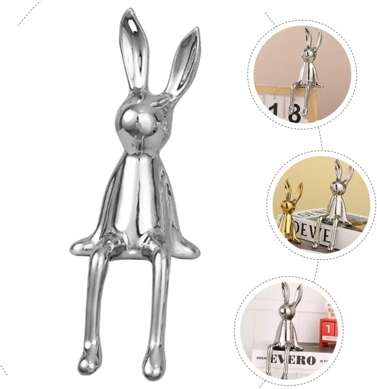 Ceramic Sitting Rabbit Figurine Electroplated Cute Decorative Animal Sculpture for Easter Home Decor Desktop Shelf Ornament