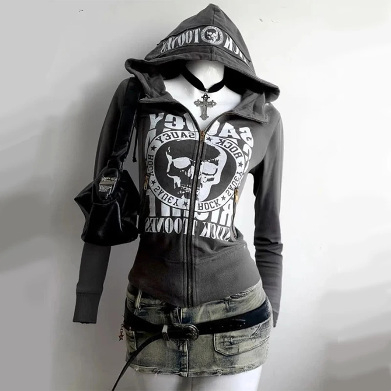 

Women's 90s vintage clothing Y2k Gothic Kawaii girl Emo Kpop Gothic baby outfit metal Harajuku jacket hoodie streetwear