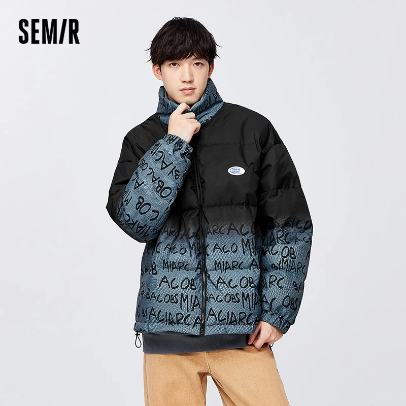 Semir Down Jacket Men 2022 Gradient Letter Printing Youth Age Reduction Top Winter Oversize New Coat