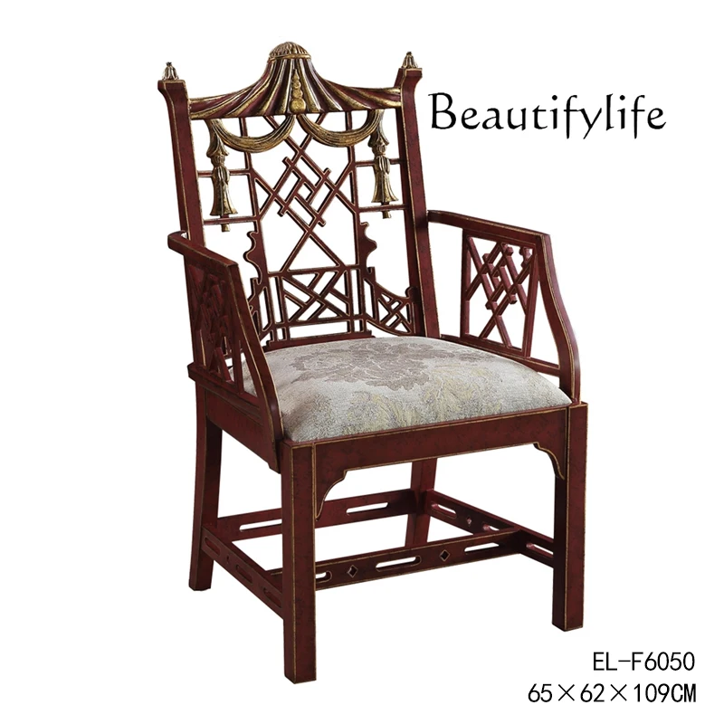 European-Style New Classical Hand-Painted Solid Wood Carving Leisure Chair American Country Luxury Single Sofa