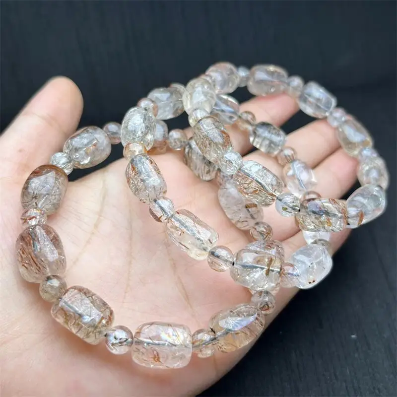 

10MM Natural Freeform Black Gold Rutilated Quartz Bracelet Fashion Reiki Gemstone Round Beads Bracelets Jewelry Couple Gift 1PCS