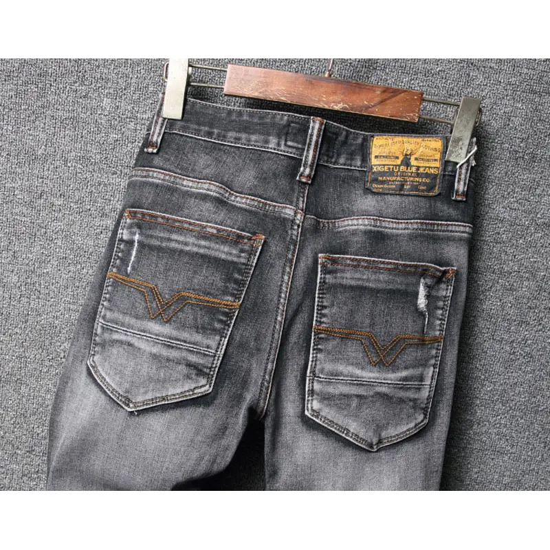 Fashion Designer Men Jeans High Quality Retro Black Gray Stretch Slim Fit Ripped Jeans Men Italian Style Vintage Denim Pants