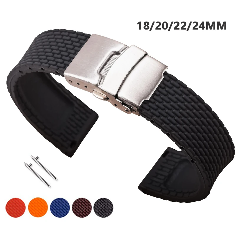 18mm 20mm 22mm 24mm Silicone Strap for Seiko Watch Band Universal Replacement Waterproof Quick Release Folding Buckle Bracelet