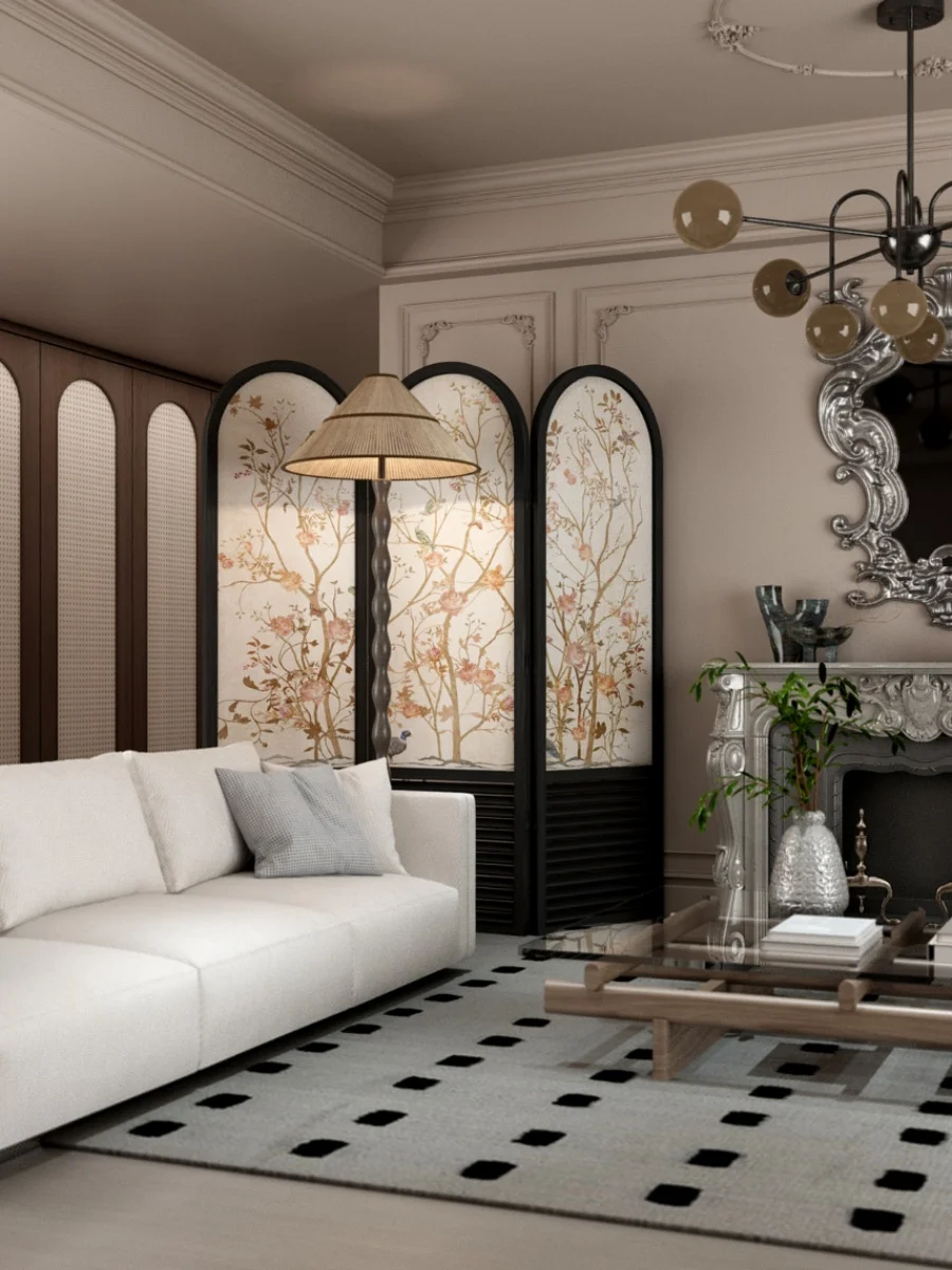 Modern French folding screen, European style decoration, living room, hotel partition, entrance, American style foyer,