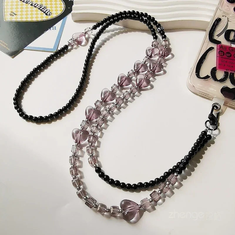 Crystal Love Crossbody Beaded Chain Small Fresh Hanging Neck Back Chain Long Clip Type Mobile Phone Case Universal Rope