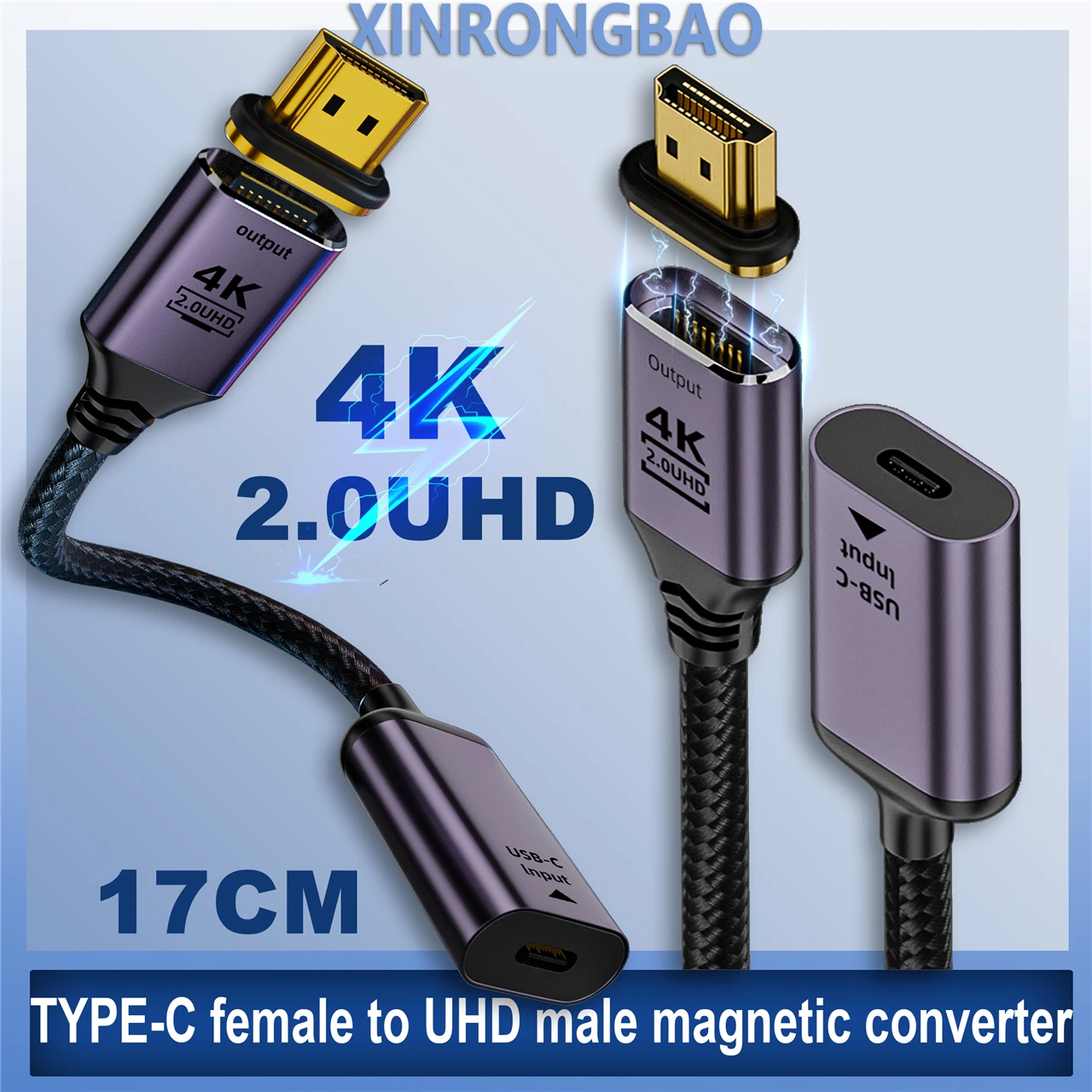 USB C Thunderbolt3 to 4K60Hz UHD Display Adapter Cable Type-C Female to HDMI-Compatible Male Magnetic Connector for Macbook 18CM