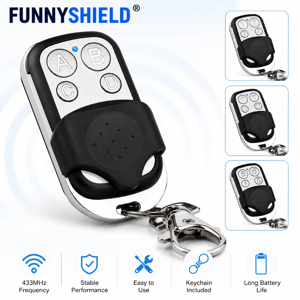 FUNNYSHIELD 433MHz Copy Duplicator Remote Control RF Wireless 4CH Electric Garage Door Gate Remote Cloning 433.92MHz Transmitter