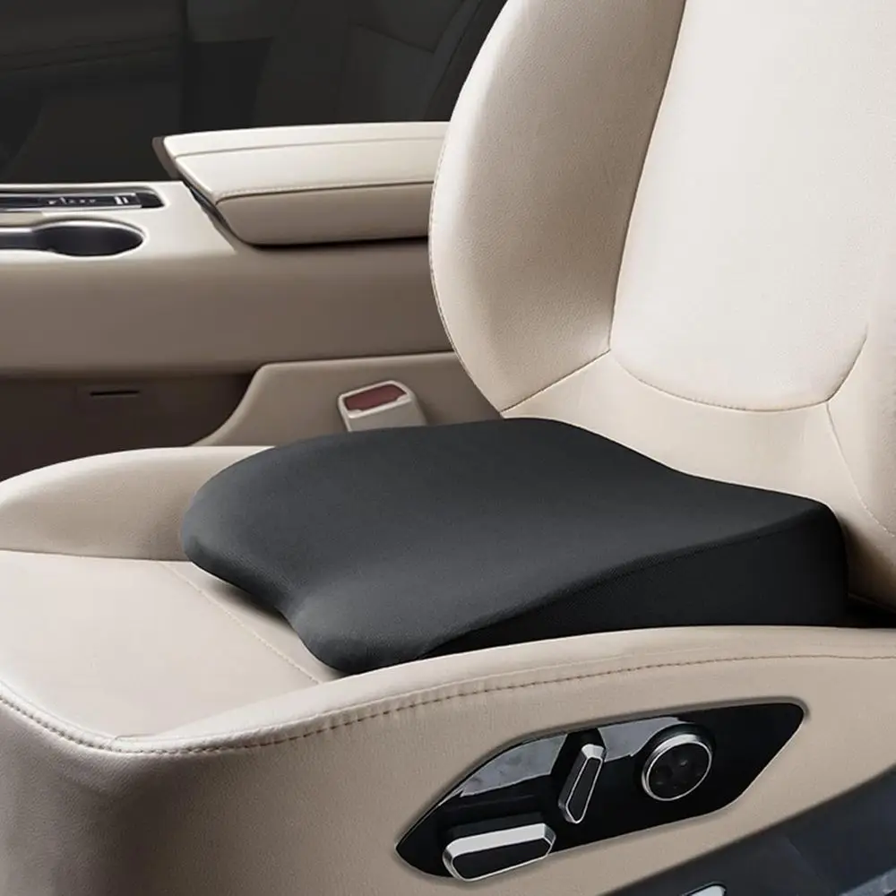 2-in-1 Memory Foam Car Seat Cushion with Lumbar Support for Coccyx and Back Pain Relief, Black