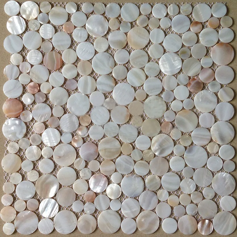

Random natural penny round shell mosaic tile mother of pearl kitchen backsplash bathroom background shower wall tiles