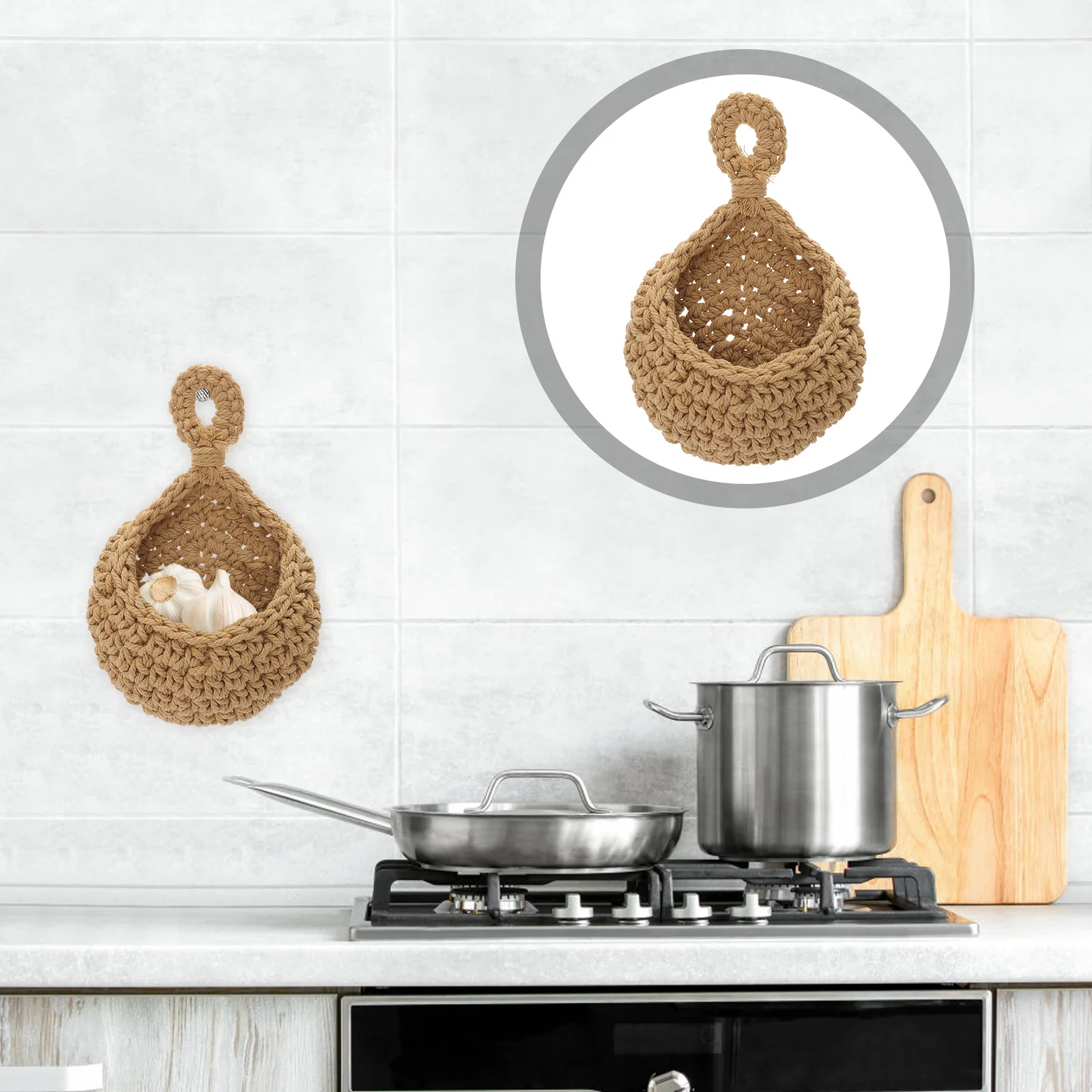 1 قطعة سلة تخزين الخضروات الفاكهة معلقة المنسوجة حبل المنظم المطبخ جدار ديكور للموز البصل الطماطم البطاطس معلقة